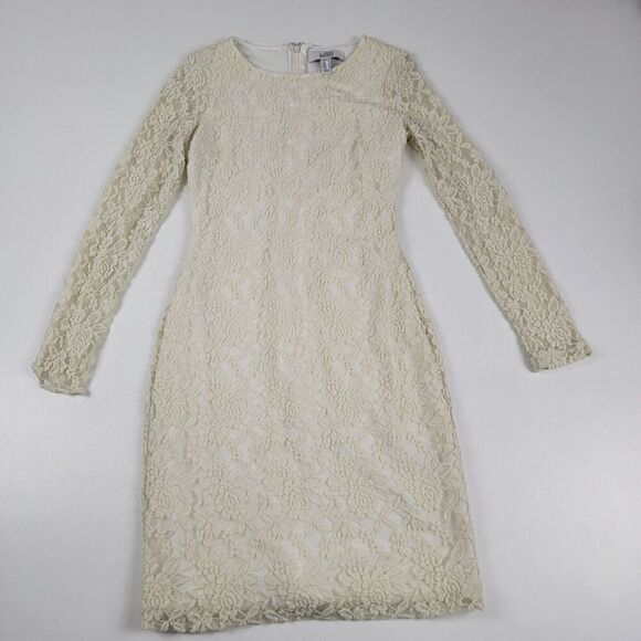 Belle Bagley Mischka Dress Lace Long Sleeve Ivory Formal Zip Up - Picture 3 of 13
